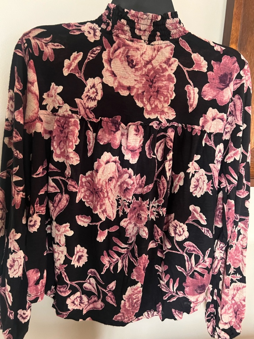 Lucky Brand Black Top with Pink Floral Print